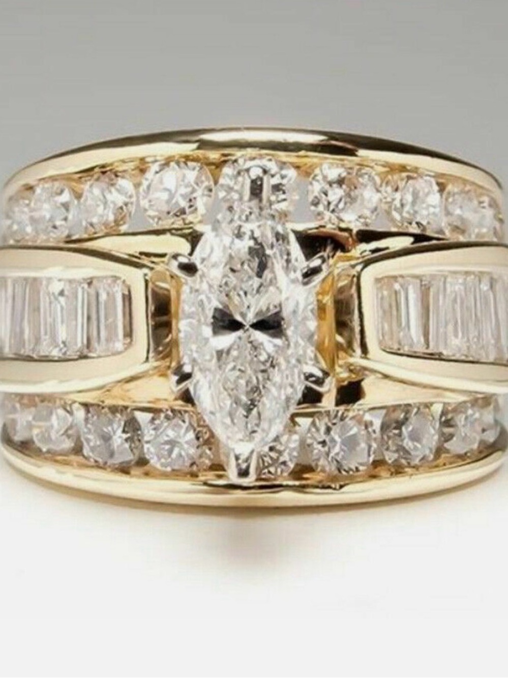 Gold Marquise Diamond Cluster Ring - Luxury Women's Jewelry